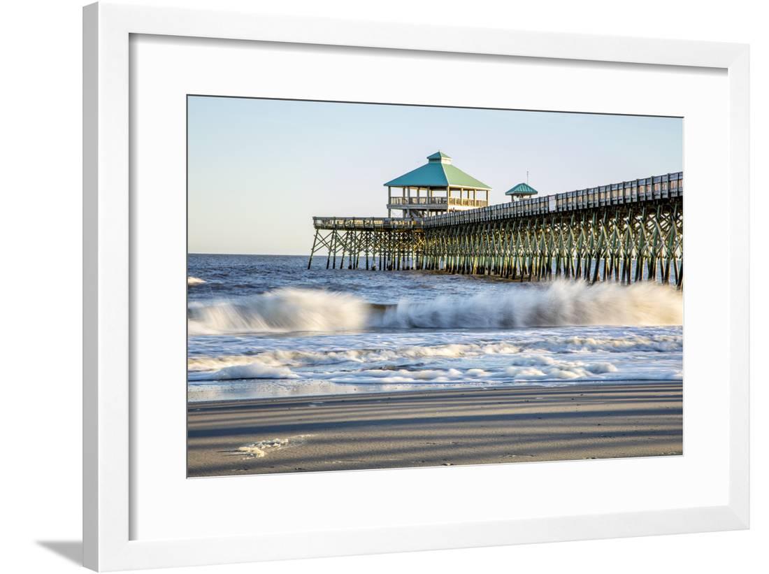 Blue Ocean Print Blue Wall Art North Carolina Beach Photography Large Wall Art Coastal Decor Pier Beach Print Contemporary Wall Art